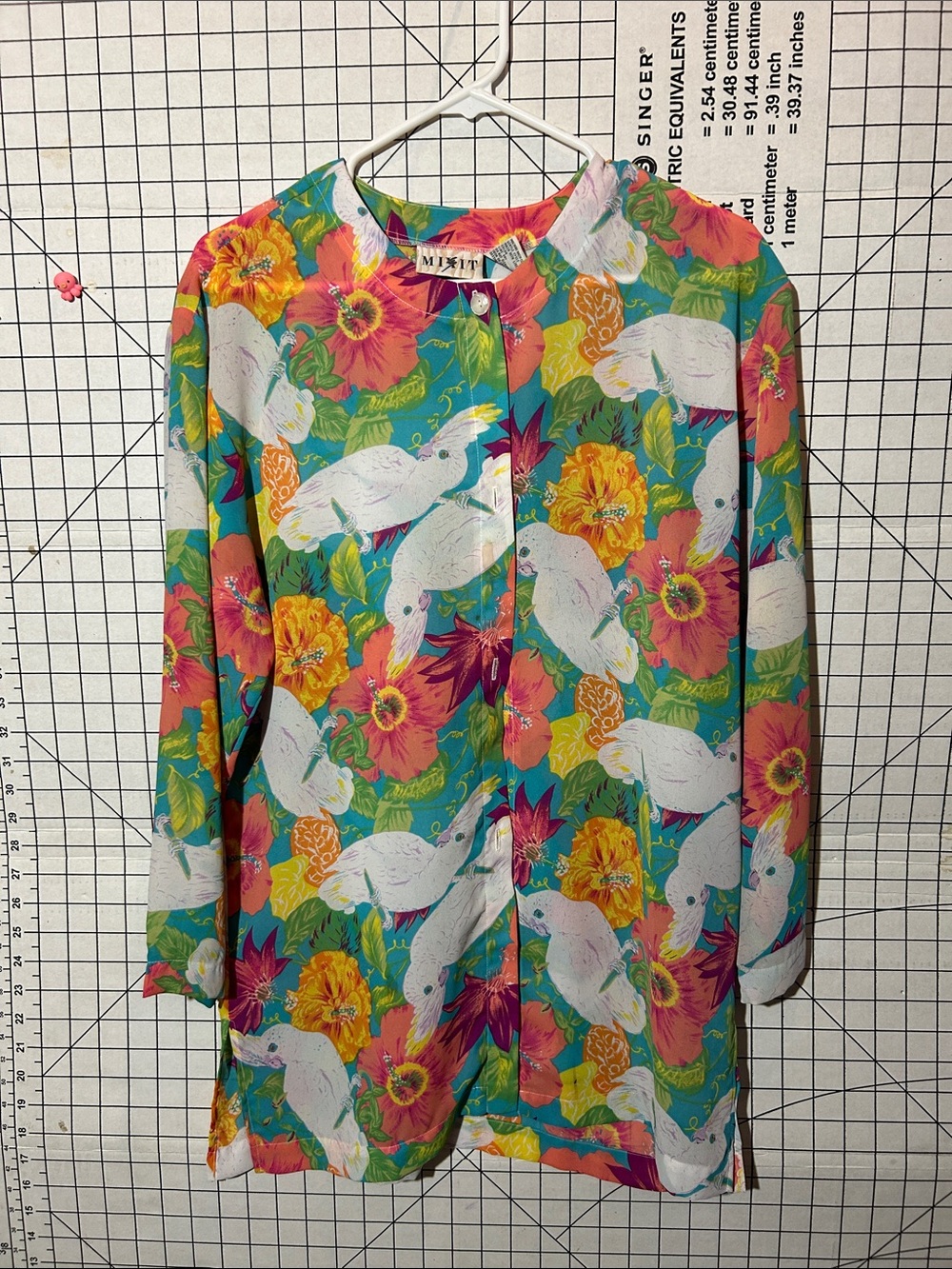 Mixit Teal Tropical Parrot & Floral Button-Down Shirt